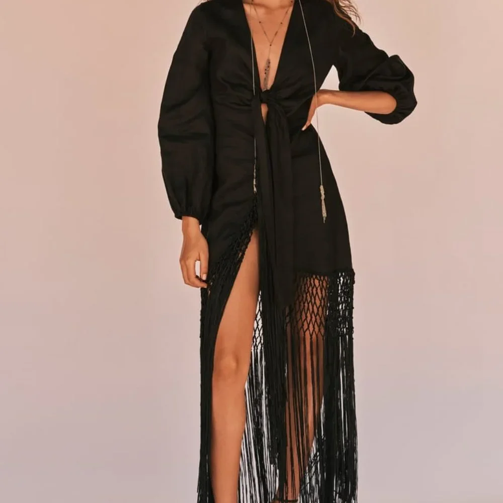 Zara - Limited Edition - Black Fringed Linen Dress - Picture 1 of 1